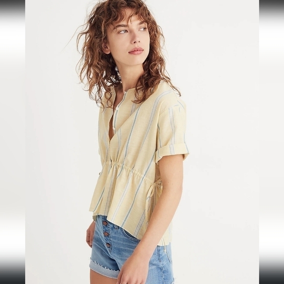 Madewell Drawstring-Waist Shirt in Atlantic Stripe S - Picture 1 of 12